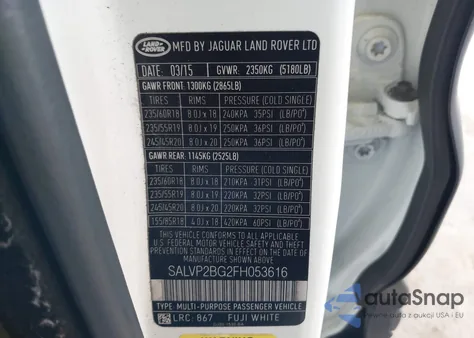 2015 Land Rover Range Rover Evoque Pure z USA, uszkodzony, nr VIN SALVP2BG2FH053616